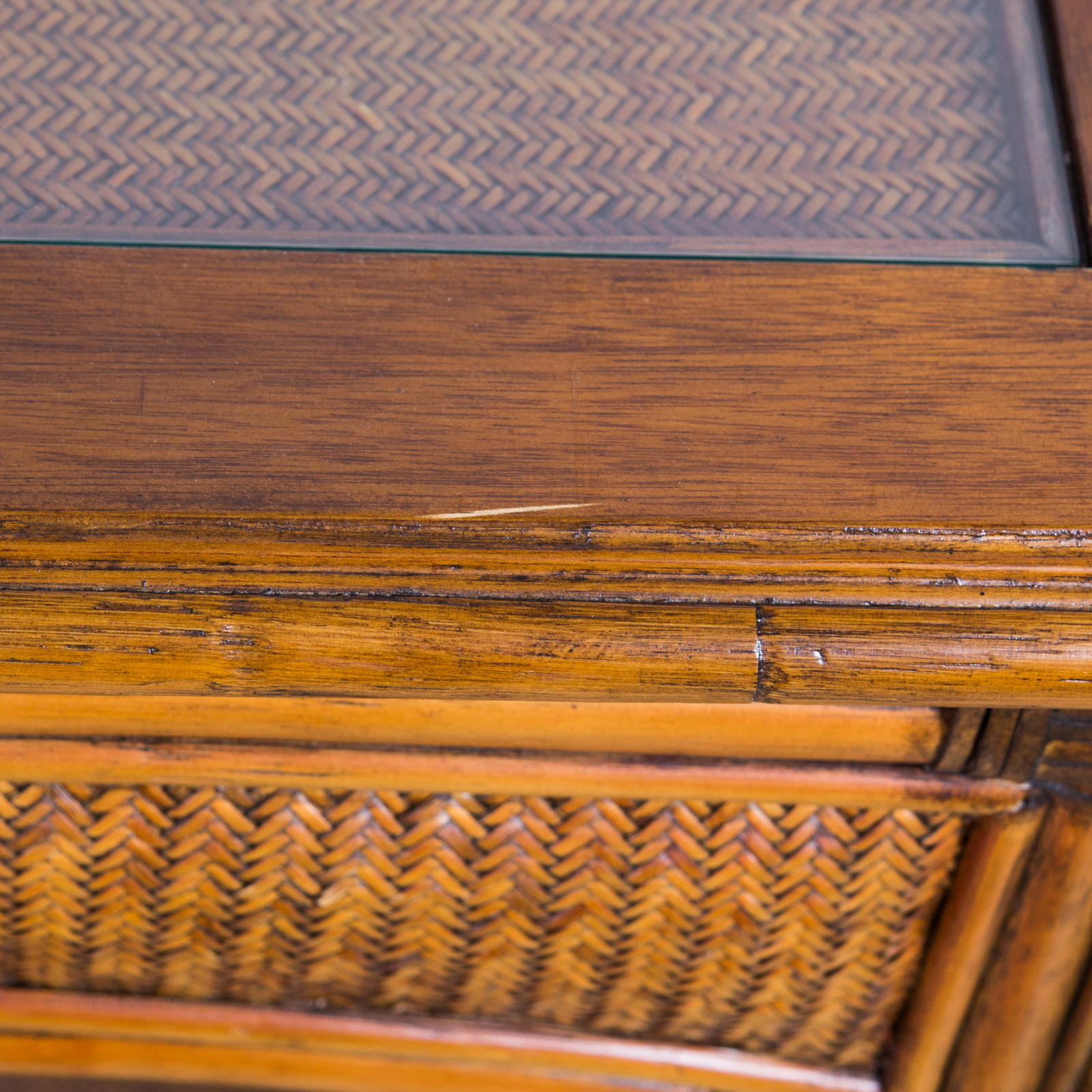 Glass Top Wicker Sofa Table