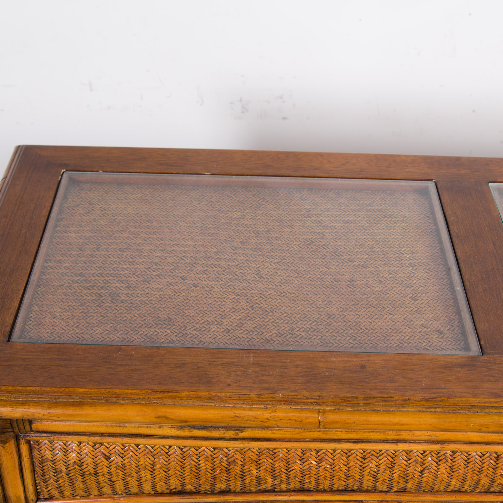 Glass Top Wicker Sofa Table