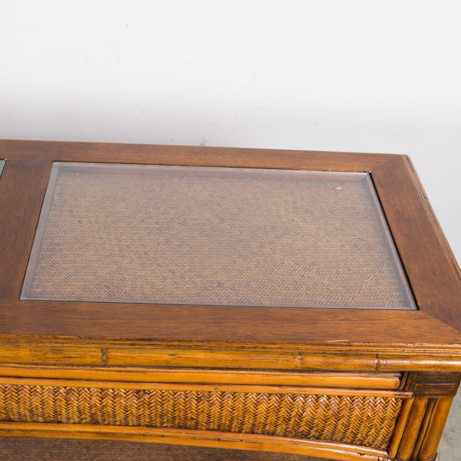 Glass Top Wicker Sofa Table