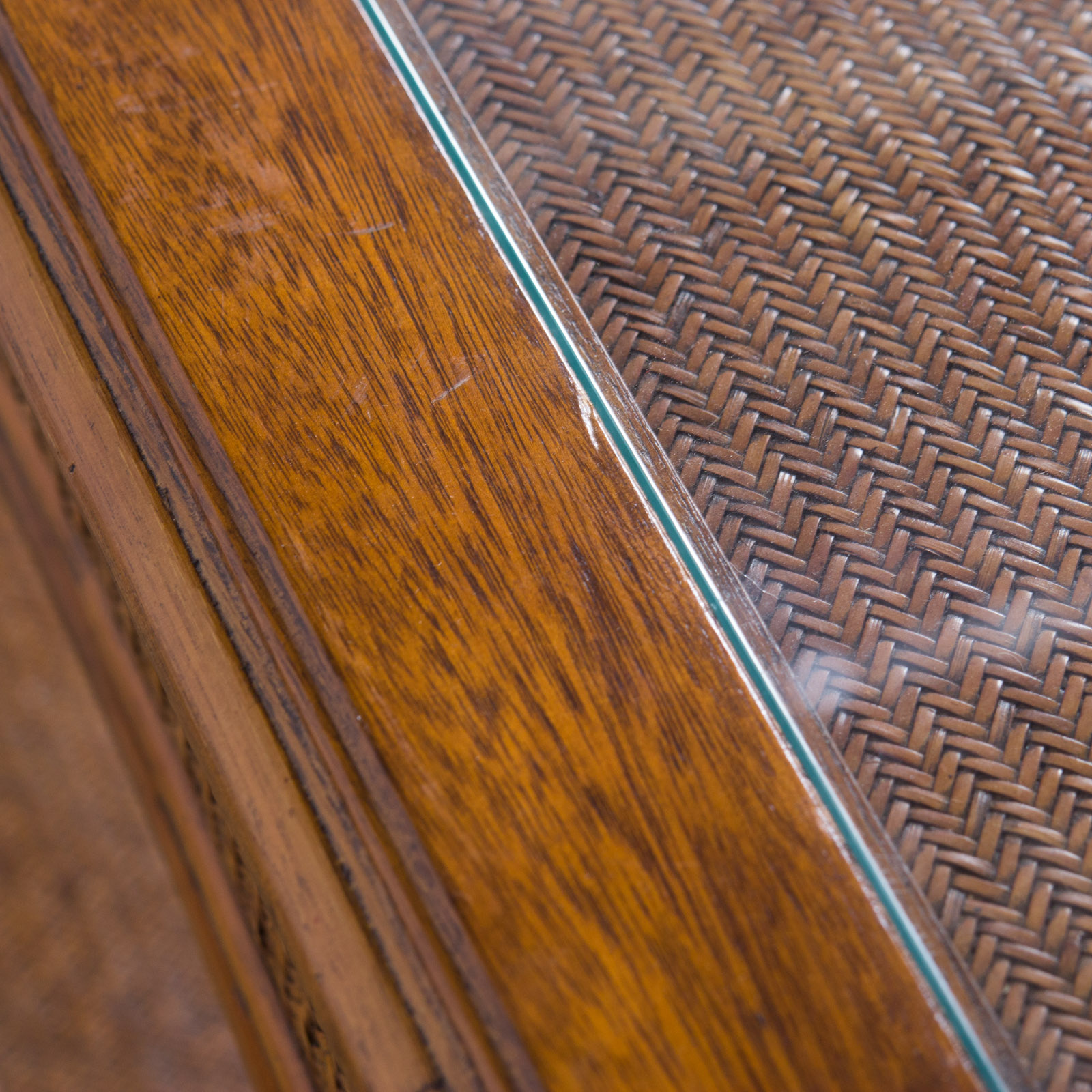 Glass Top Wicker Sofa Table