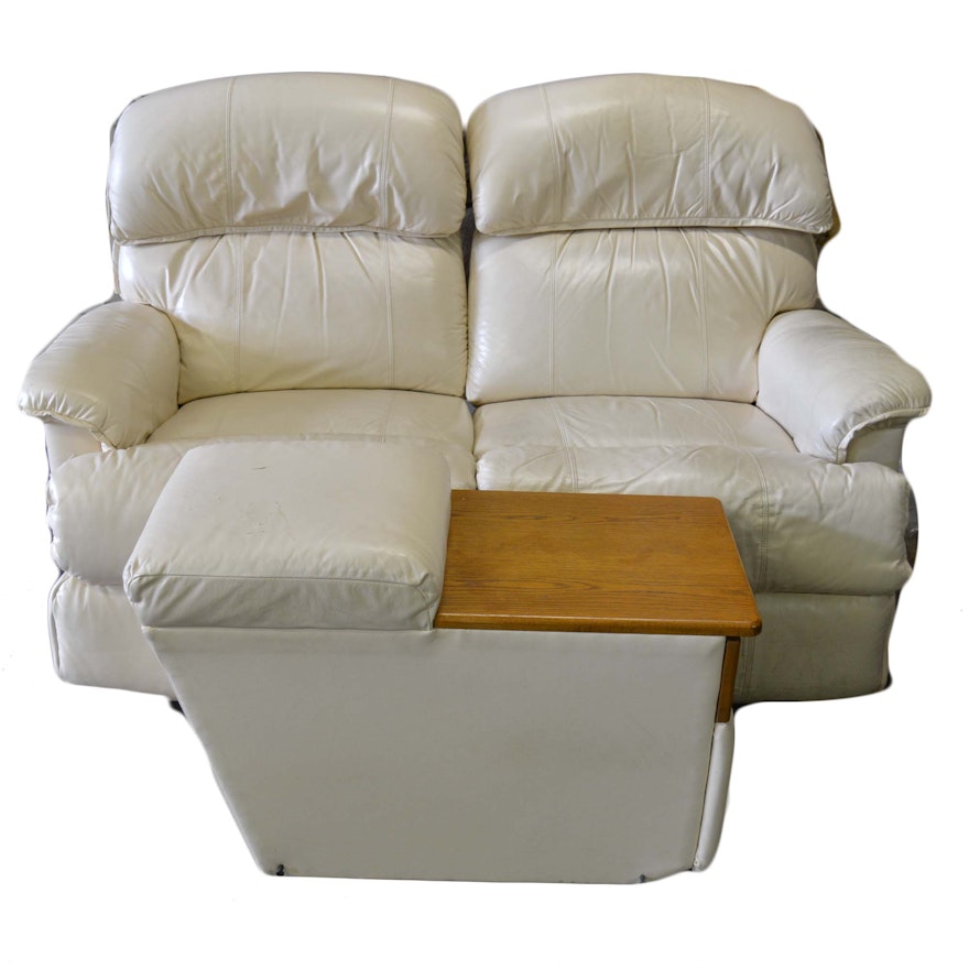 La-Z-Boy White Leather Recliners with Center Console