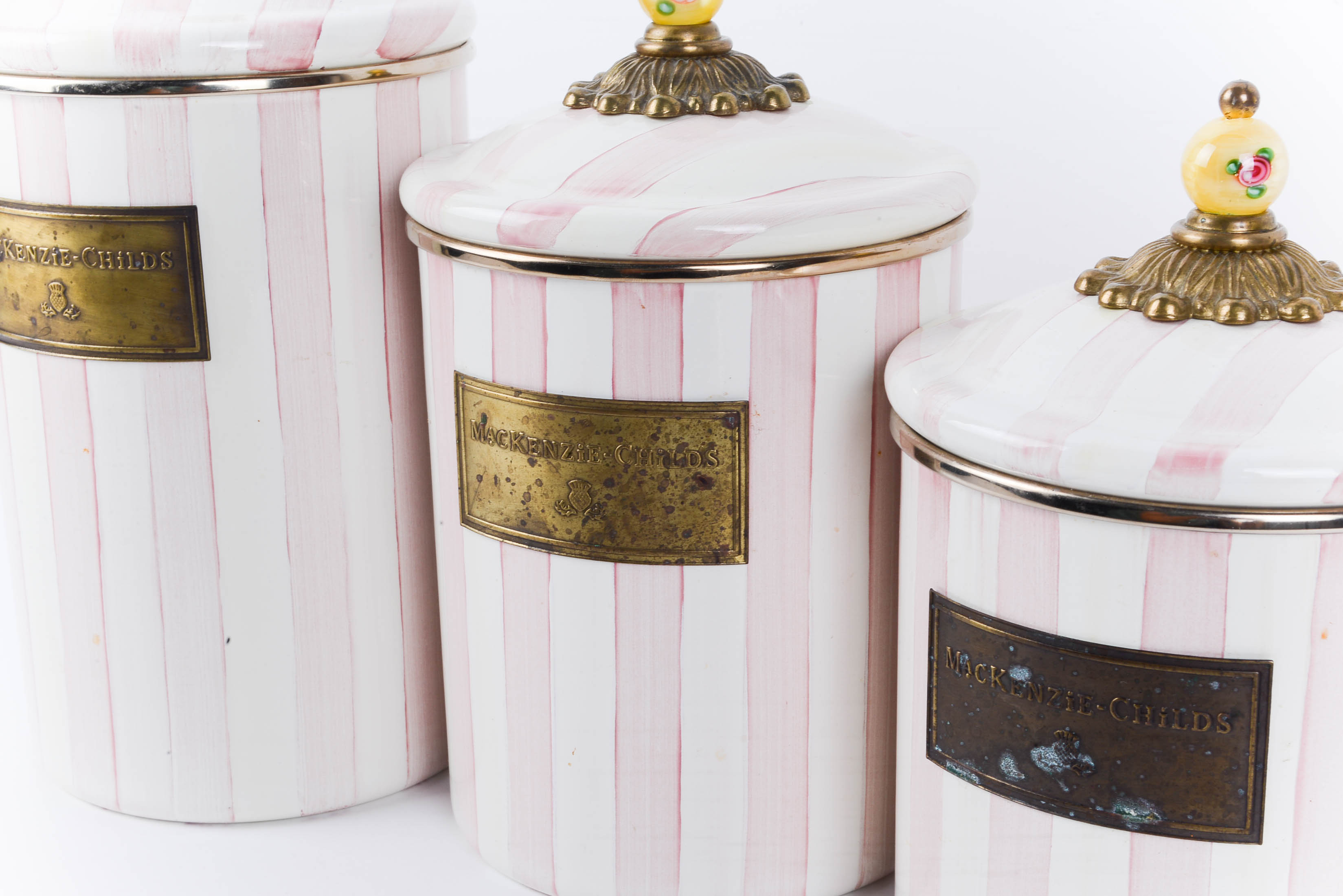 Mackenzie-Childs Discontinued "Bathing Hut" Pattern Canisters