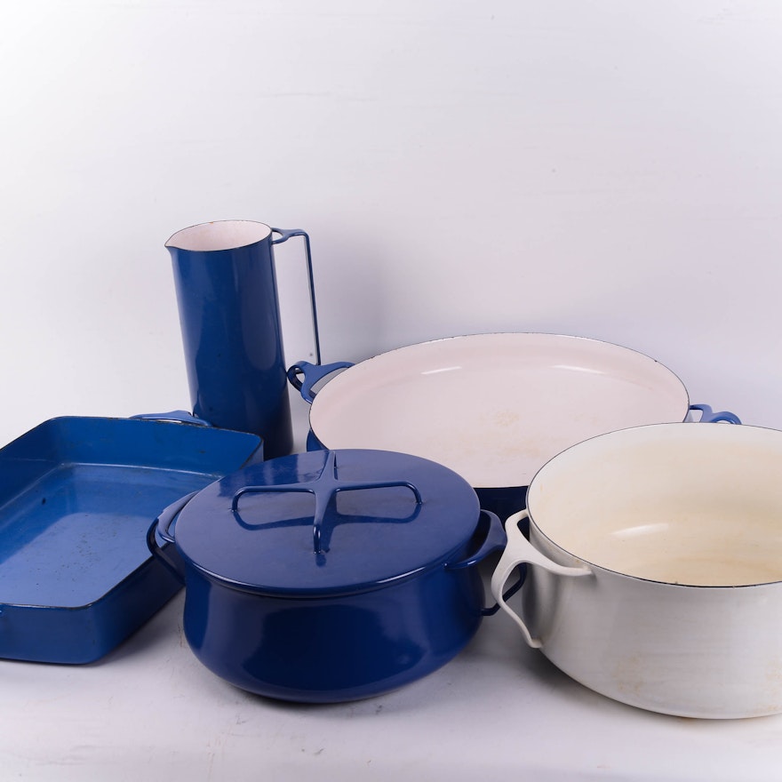 Dansk 1965-1971 Blue and White Enamel Cookware Serving Pieces