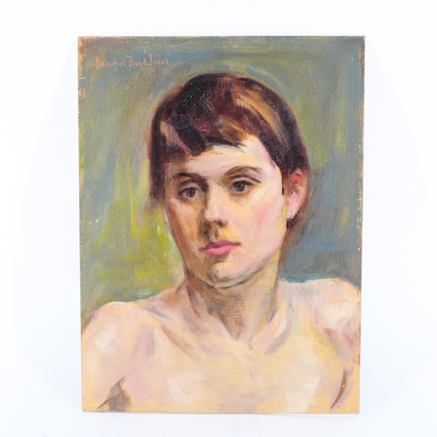 Beauford Floyd Jones Oil on Board Portrait of a Young Man