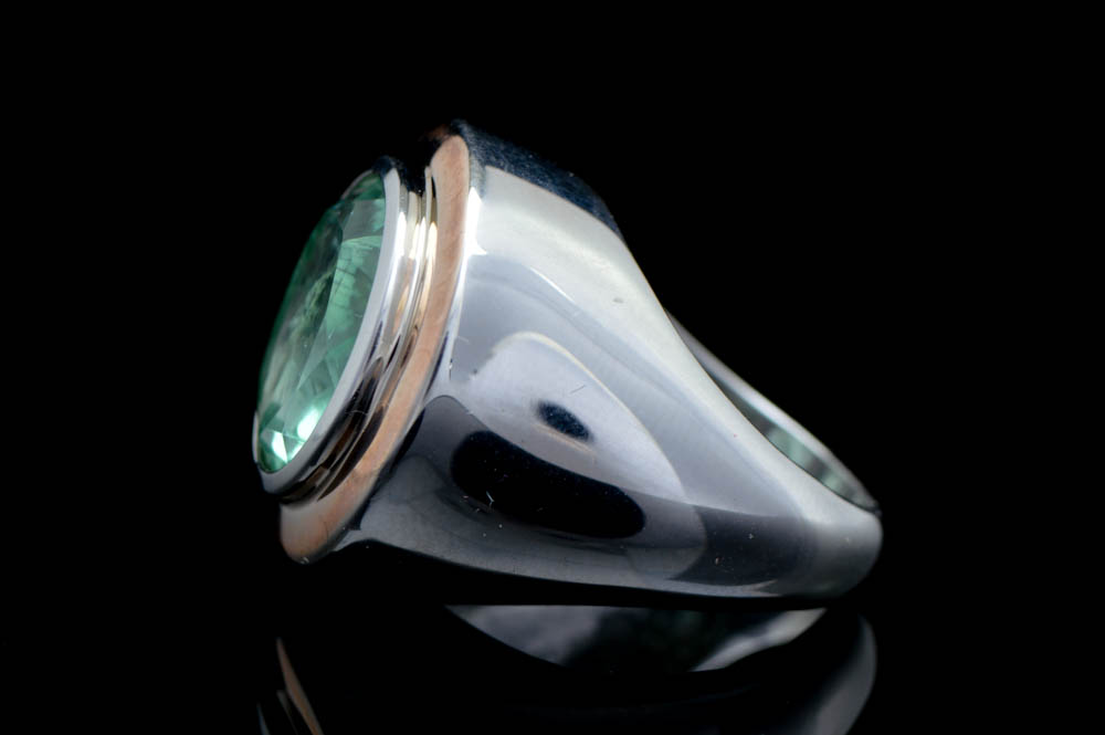 Sterling Silver, Vermeil and Green Fluorite Ring
