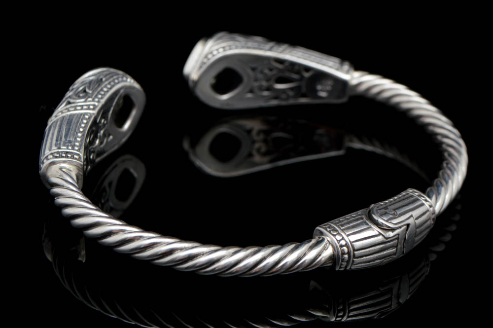 Robert Manse Sterling Silver, 18K Gold and Praseolite Bangle Bracelet