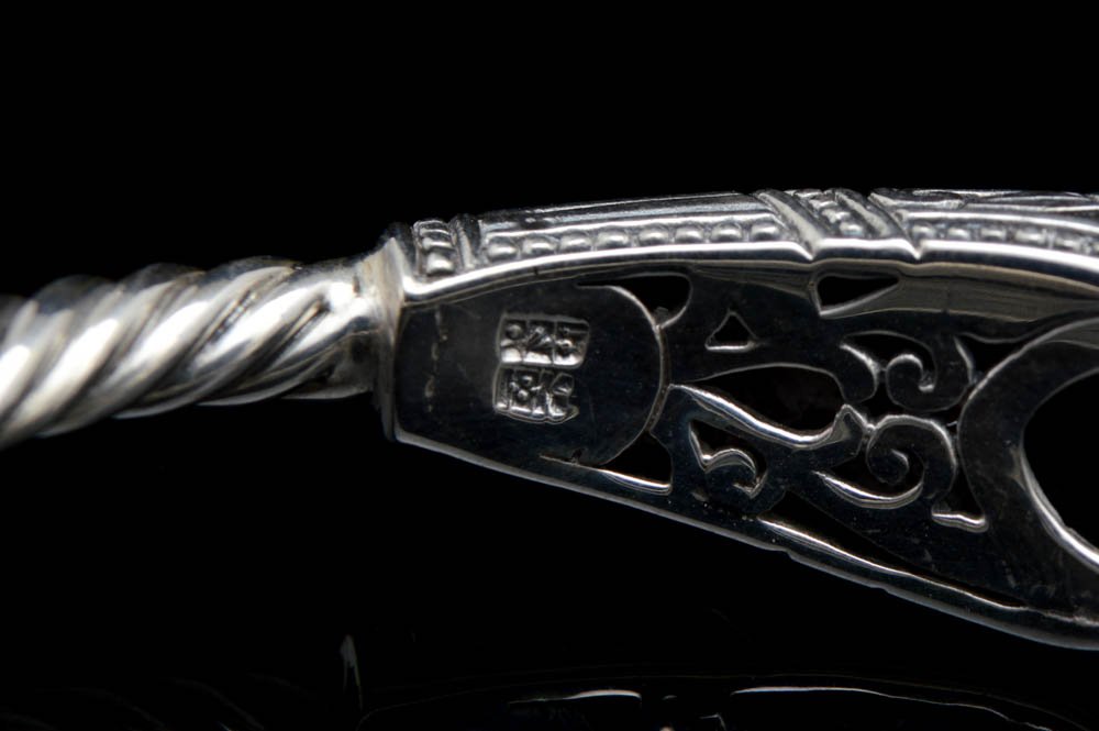 Robert Manse Sterling Silver, 18K Gold and Praseolite Bangle Bracelet