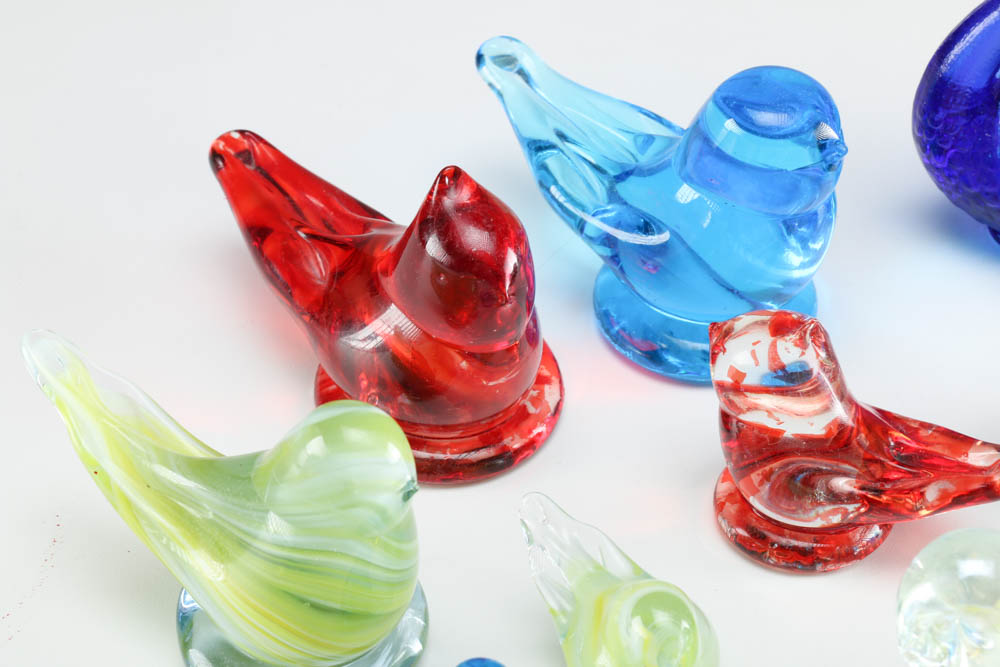 Collection of Glass Birds and Paperweights featuring Fenton
