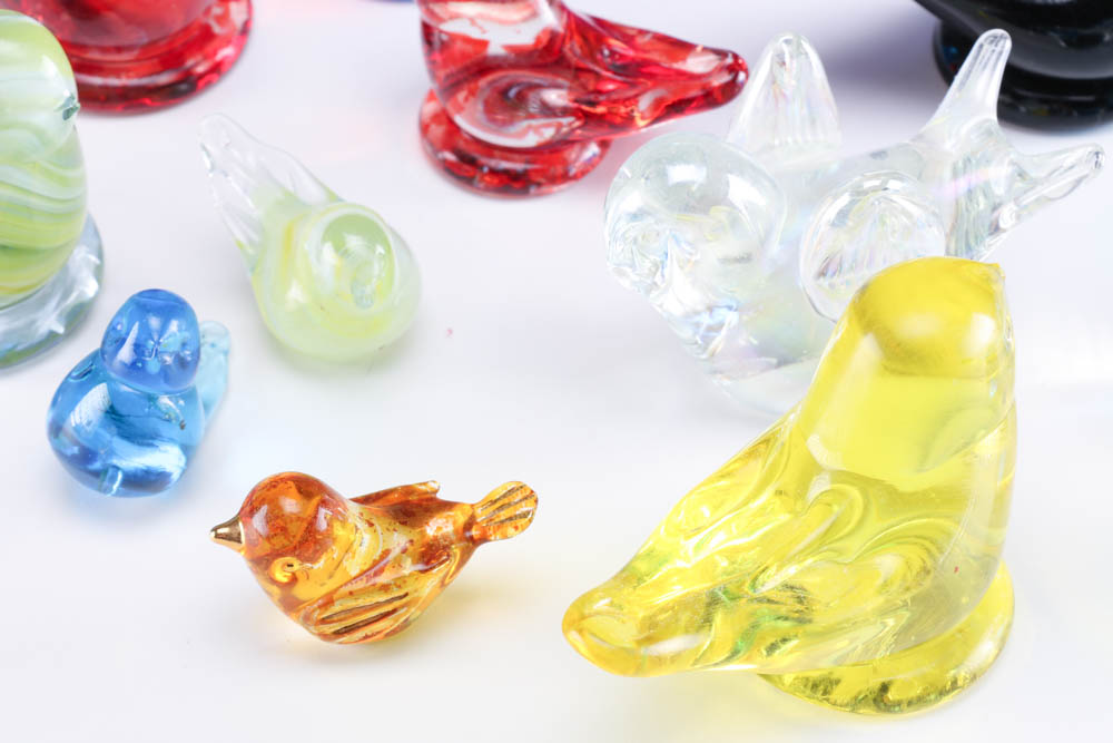 Collection of Glass Birds and Paperweights featuring Fenton