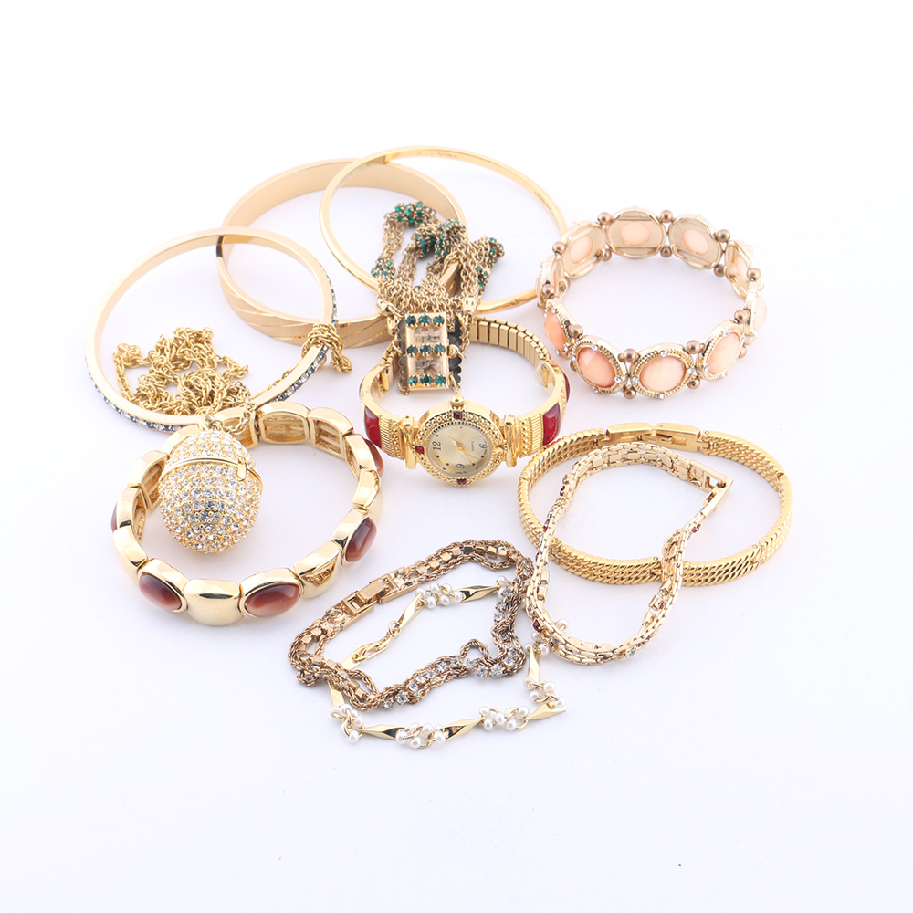 Group of Gold Tone Bracelets and Watch