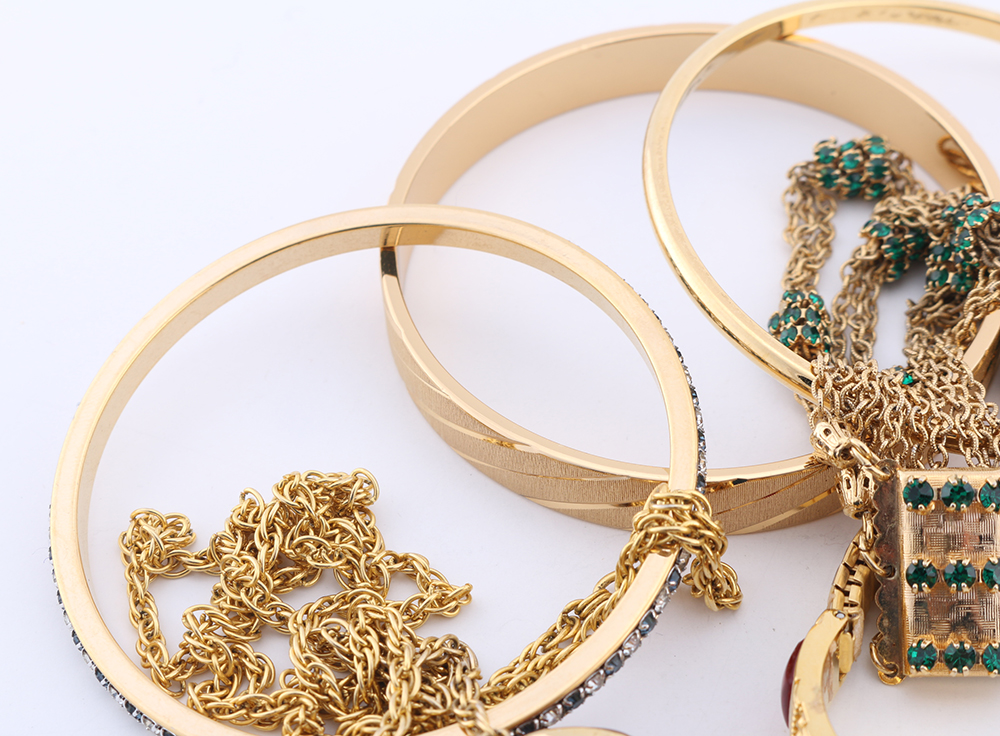 Group of Gold Tone Bracelets and Watch