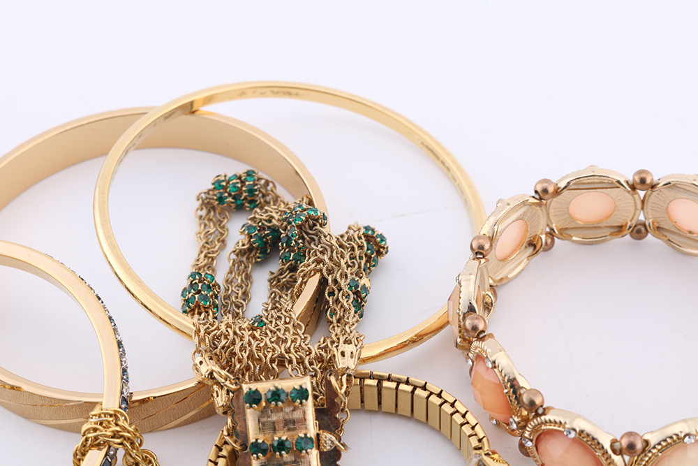 Group of Gold Tone Bracelets and Watch