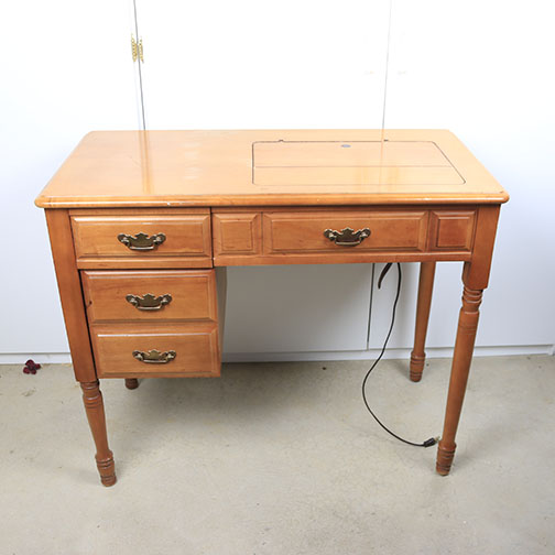 Vintage Singer Sewing Machine with Maple Cabinet