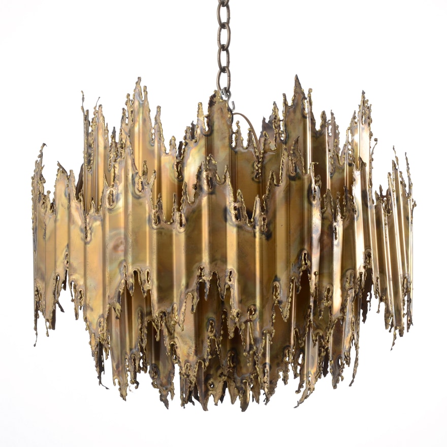 Mid Century Modern Tom Greene Torch Cut Brass Brutalist Chandelier