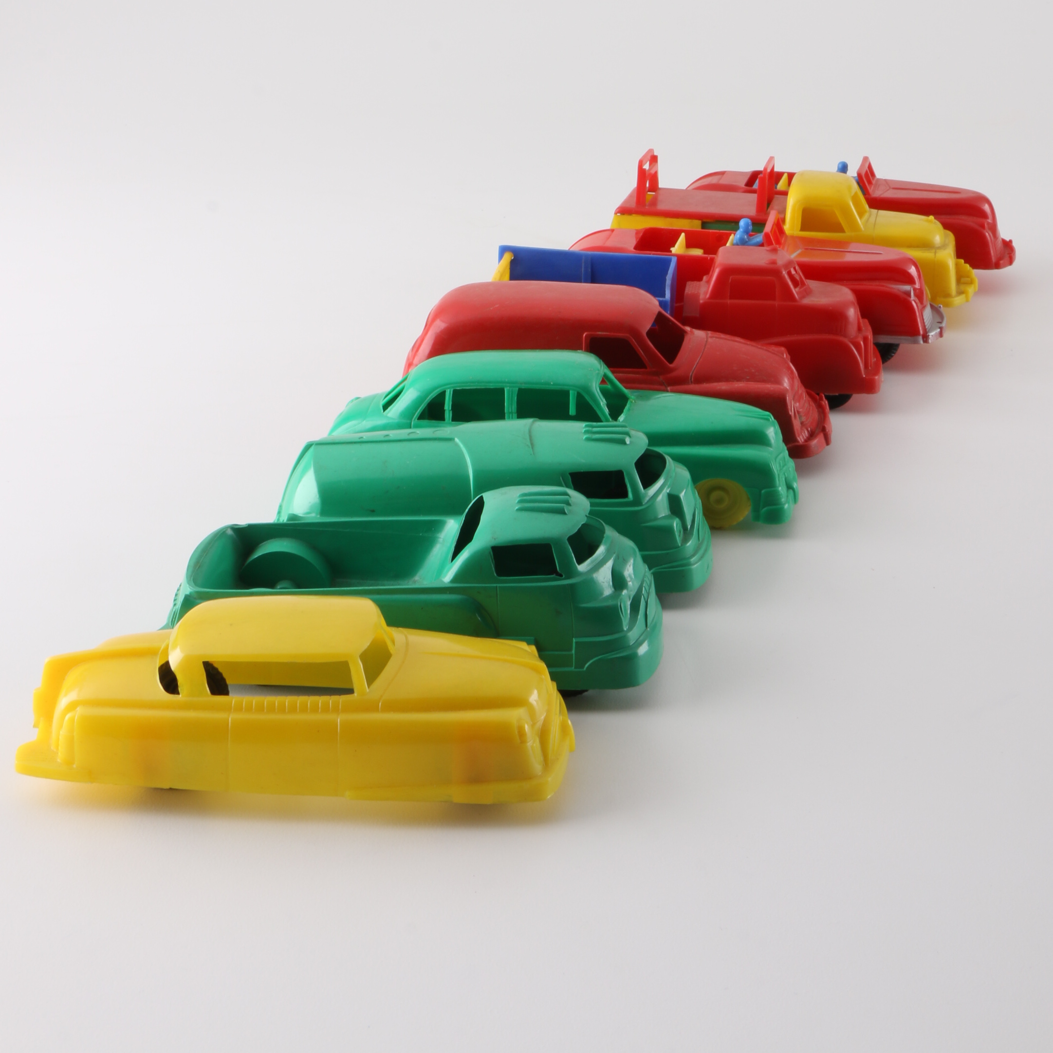 Collection of Vintage Plastic Toy Cars and Trucks