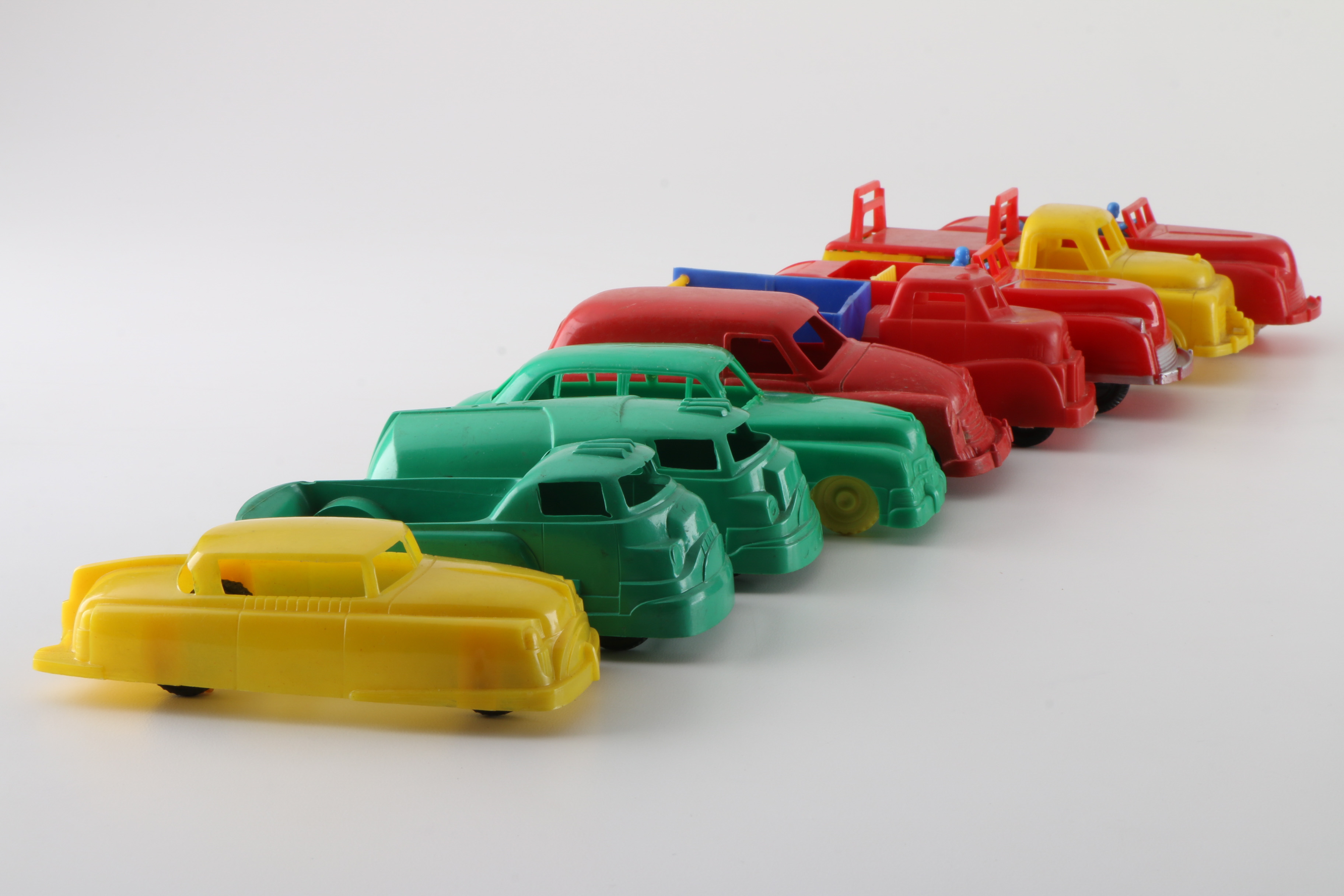 Collection of Vintage Plastic Toy Cars and Trucks
