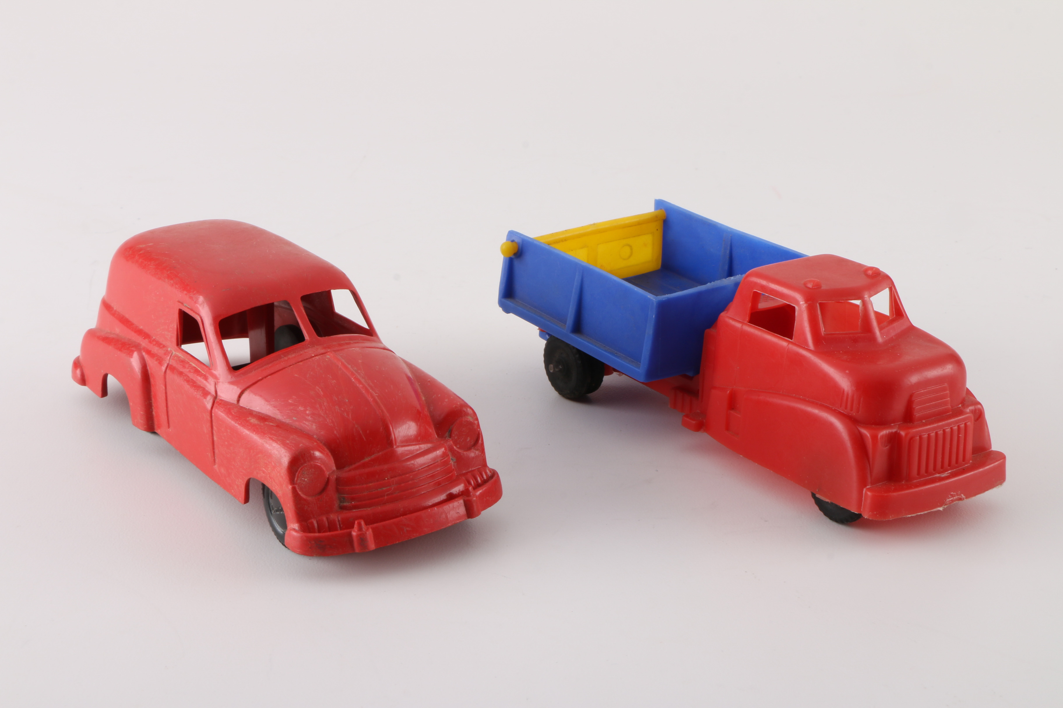 Collection of Vintage Plastic Toy Cars and Trucks