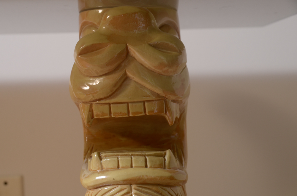 Carved Foo Dog Glass Side Table