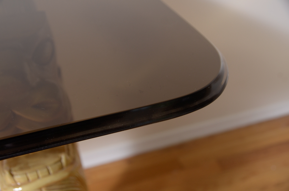 Carved Foo Dog Glass Side Table