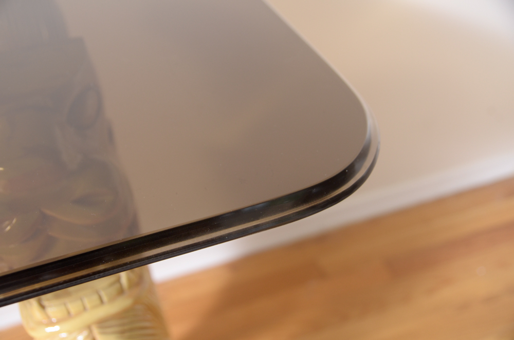 Carved Foo Dog Glass Side Table