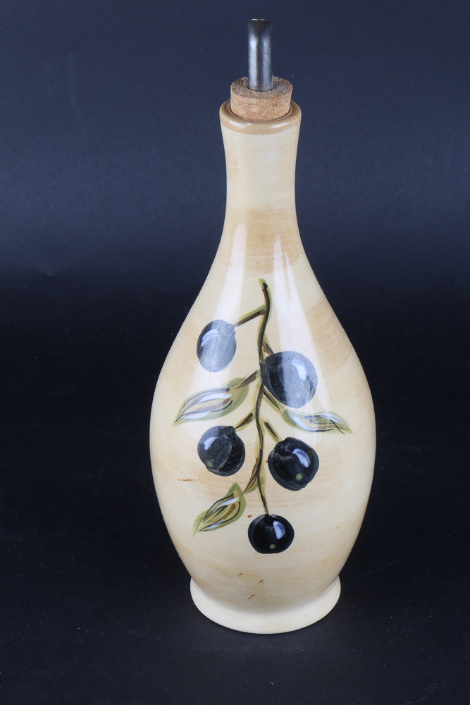 Hand-Painted Olive Oil Cruet and Dipping Bowl Set