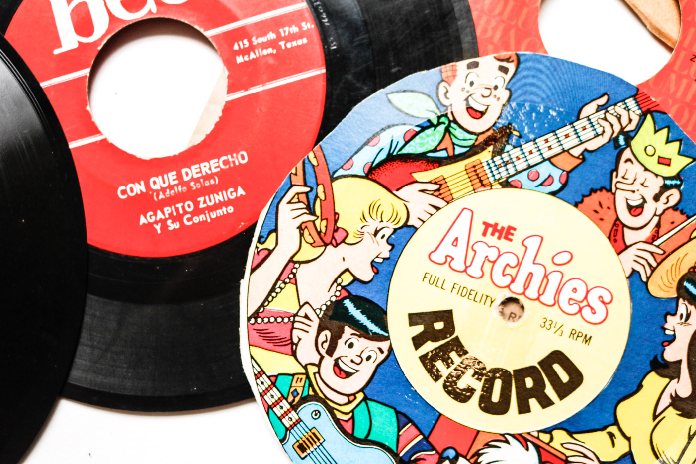 Archies, Other Children's Records in Vintage Wooden Storage Box