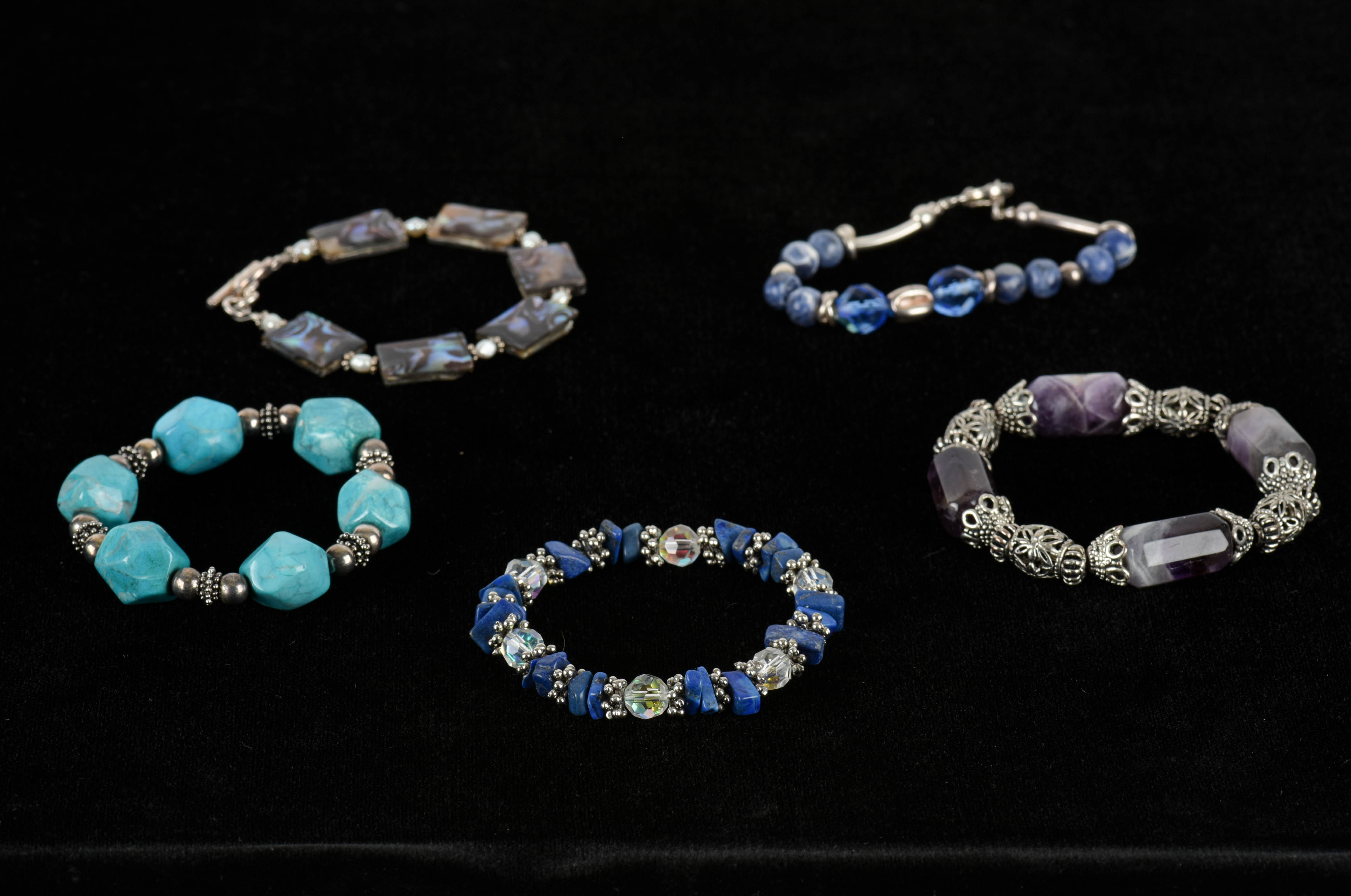 Five Stone and Silver Tone Bracelets