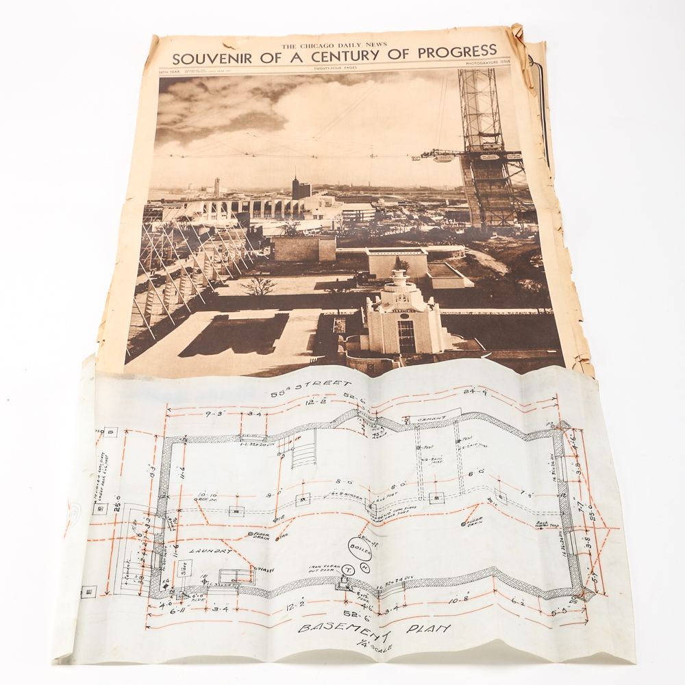 Vintage Issue of The Chicago Daily News "Souvenir of a Century of Progress" Newspaper and Floor Plan