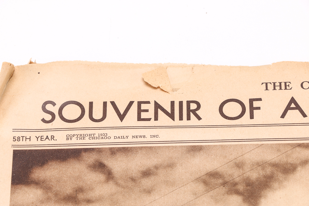 Vintage Issue of The Chicago Daily News "Souvenir of a Century of Progress" Newspaper and Floor Plan