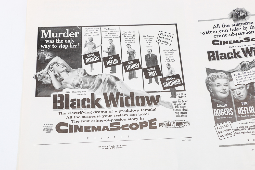 Original 1950s Belgian "Black Widow" Movie Poster and Campaign Book