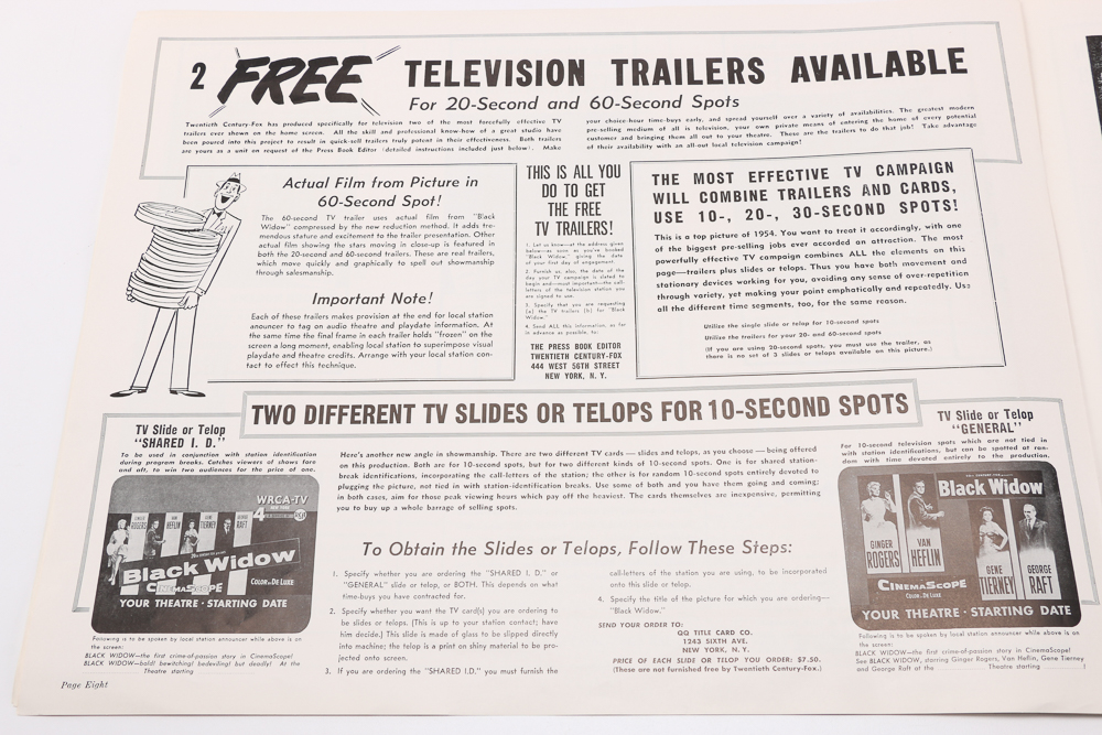 Original 1950s Belgian "Black Widow" Movie Poster and Campaign Book