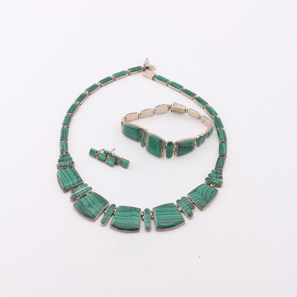 Sterling Silver and Malachite Parure