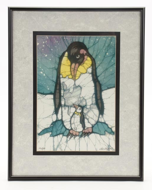 Pair of Kae Taylor Signed Digital Prints of Penguin Batiks