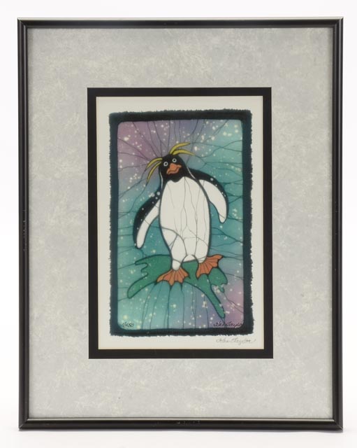 Pair of Kae Taylor Signed Digital Prints of Penguin Batiks