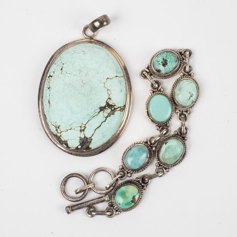 Sterling and Turquoise Bracelet and Pendant