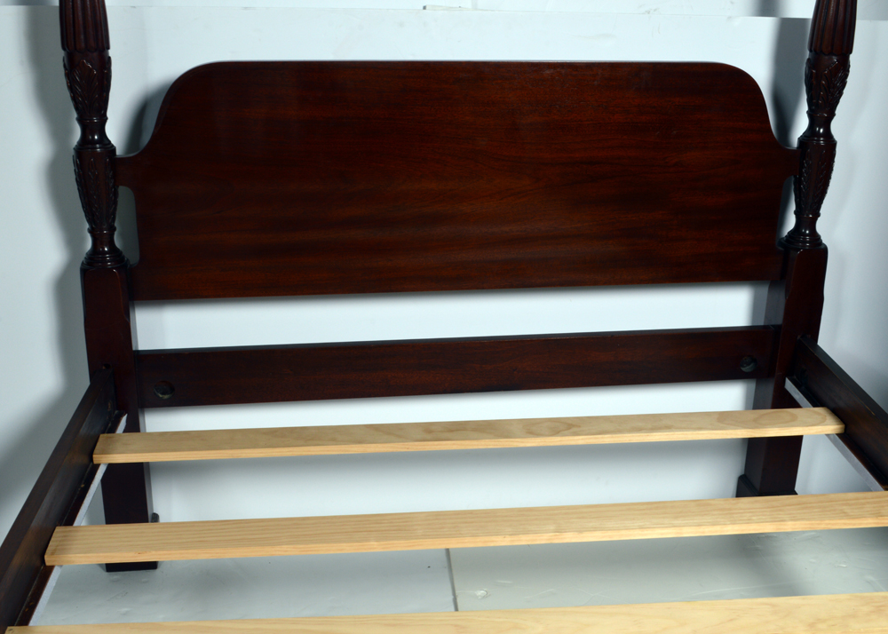 White of Mebane Queen Size Mahogany Canopy Bed with Step Stool