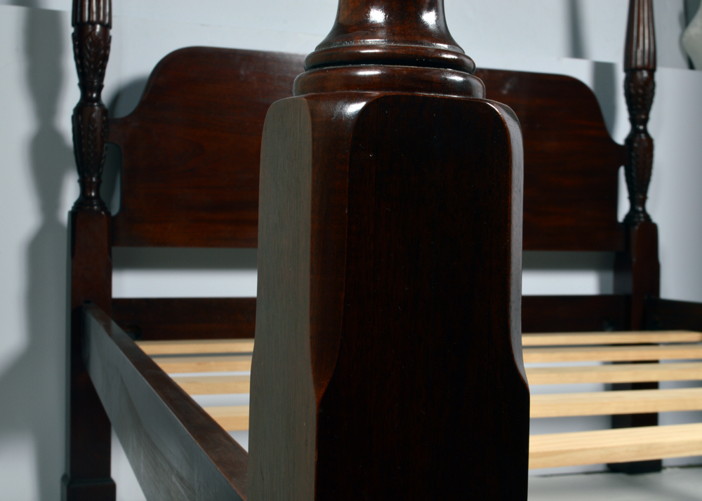 White of Mebane Queen Size Mahogany Canopy Bed with Step Stool