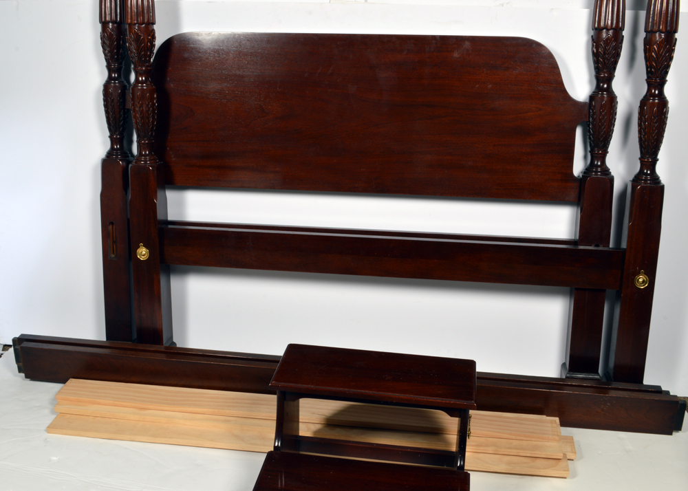 White of Mebane Queen Size Mahogany Canopy Bed with Step Stool