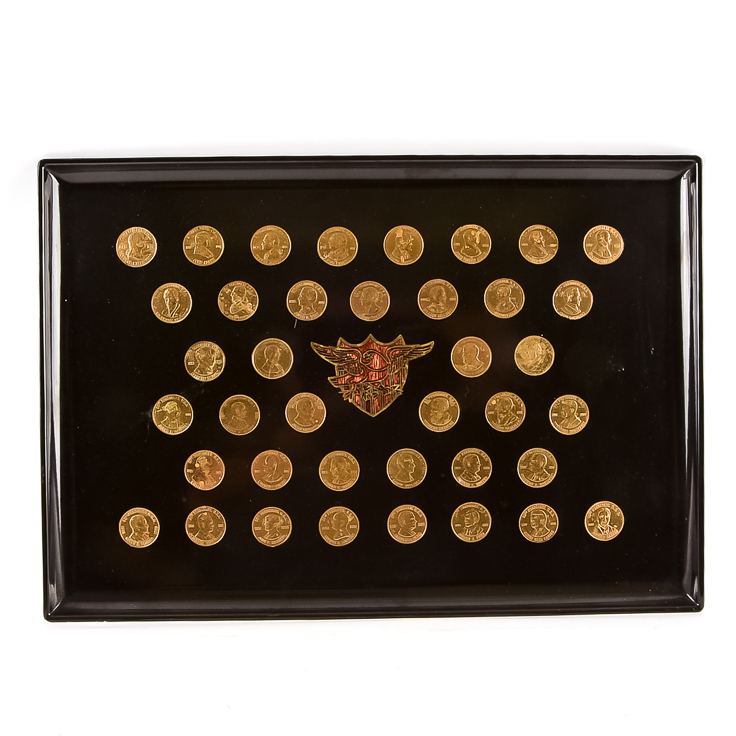 Vintage Couroc Tray with Inlaid Presidential Coins
