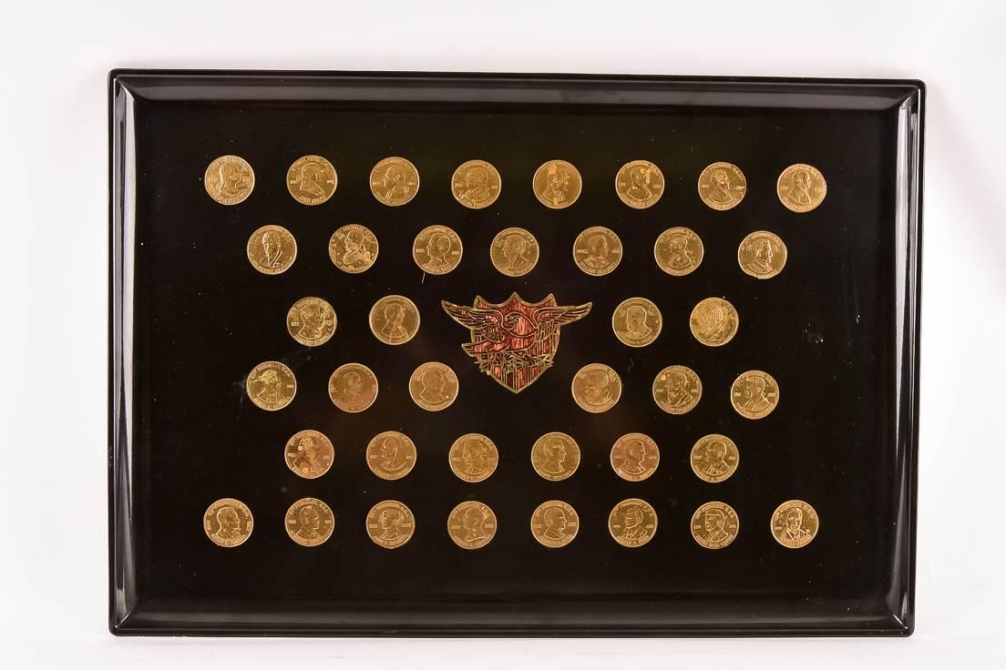 Vintage Couroc Tray with Inlaid Presidential Coins
