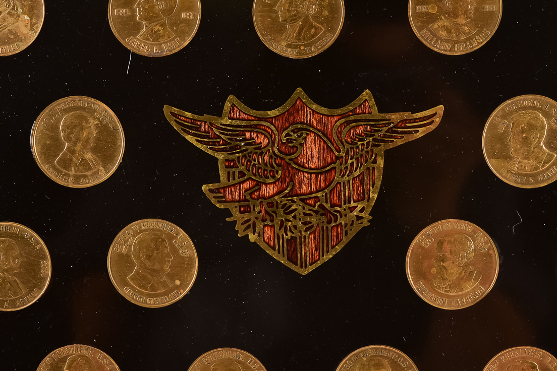 Vintage Couroc Tray with Inlaid Presidential Coins