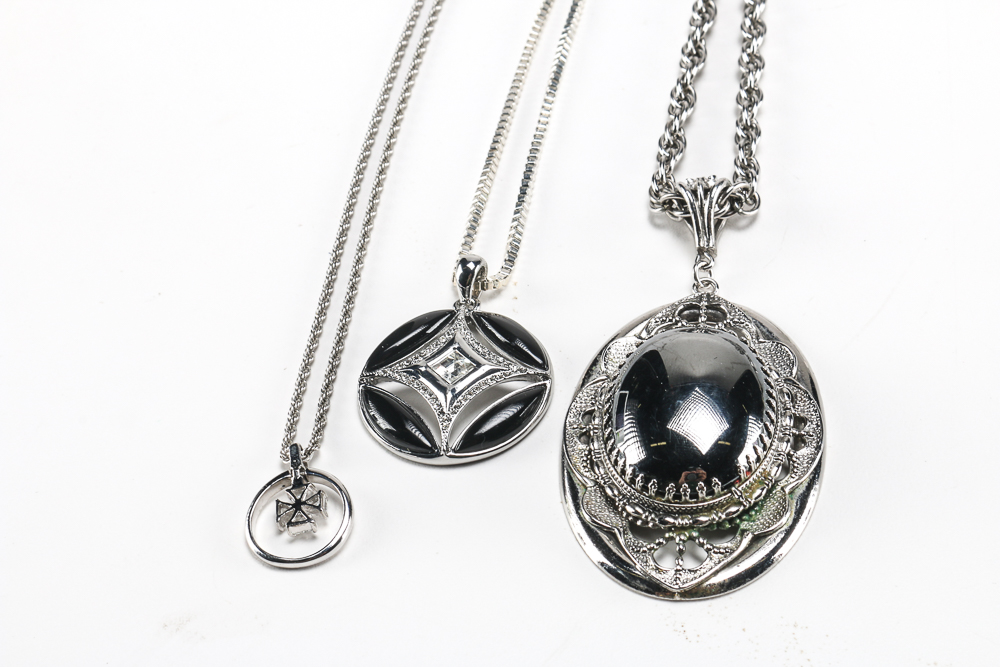 Silver Tone and Black Costume Jewelry.