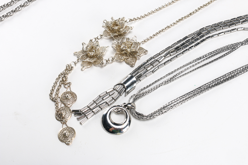 Silver Tone and Black Costume Jewelry.