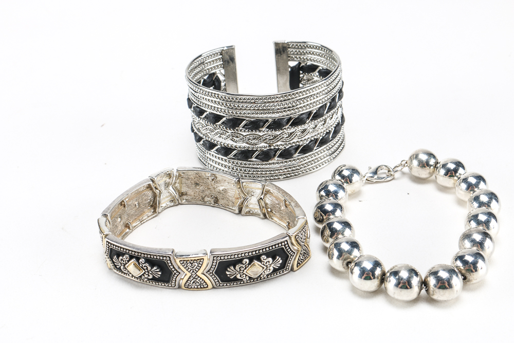 Silver Tone and Black Costume Jewelry.
