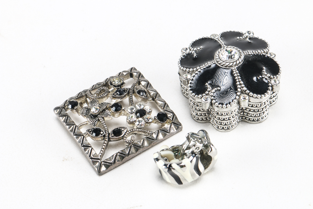 Silver Tone and Black Costume Jewelry.