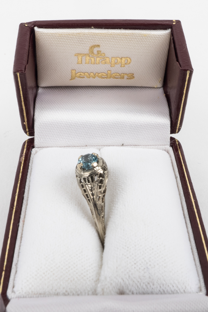 18K White Gold and Blue Topaz Ring