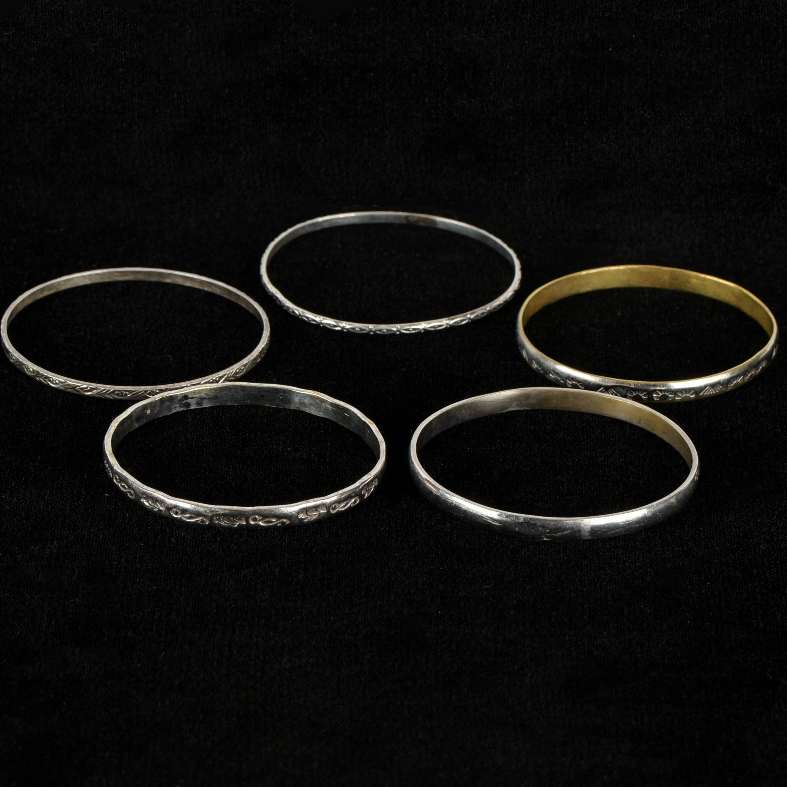 Five Sterling Silver Bangle Bracelets
