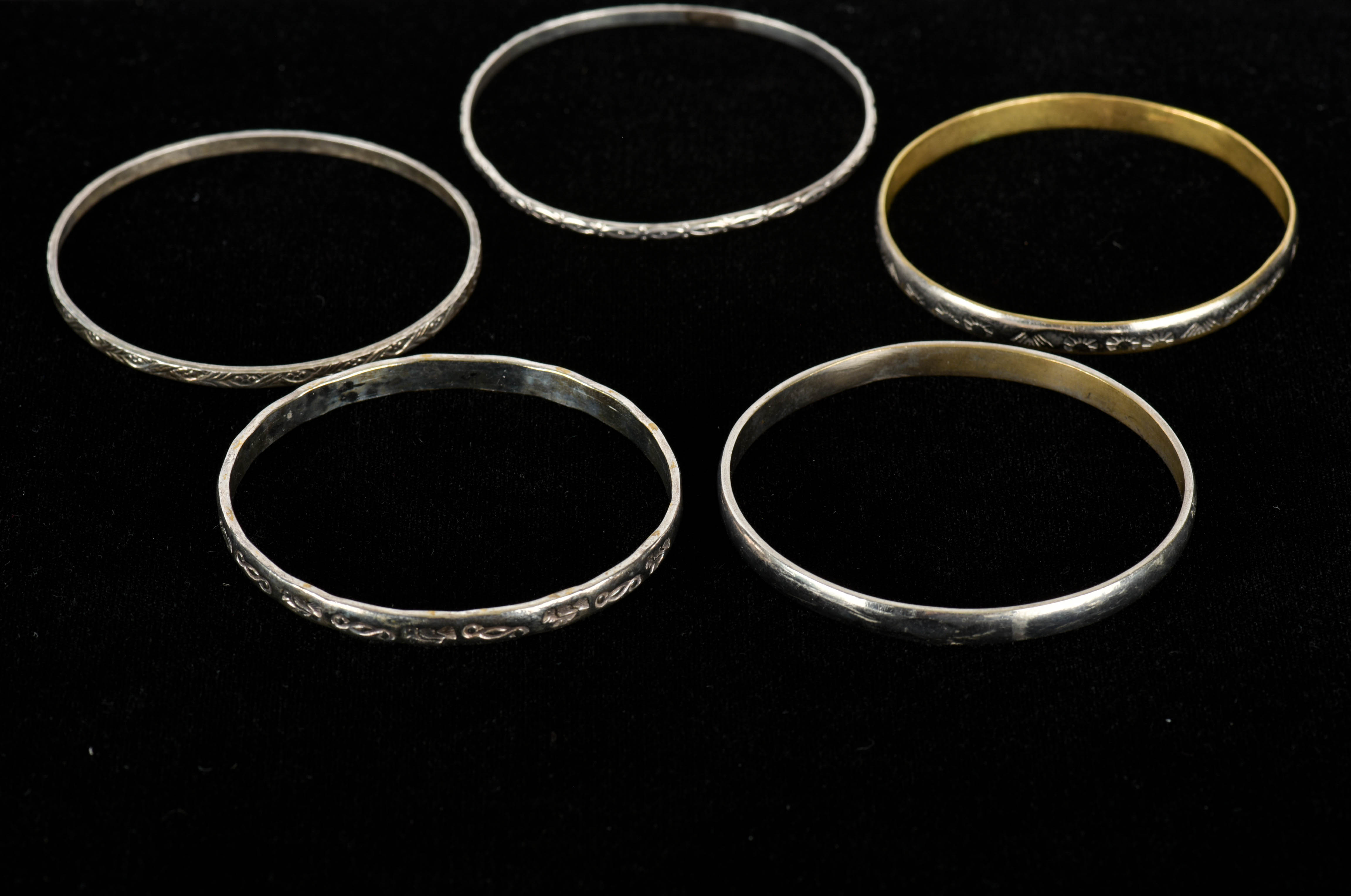 Five Sterling Silver Bangle Bracelets