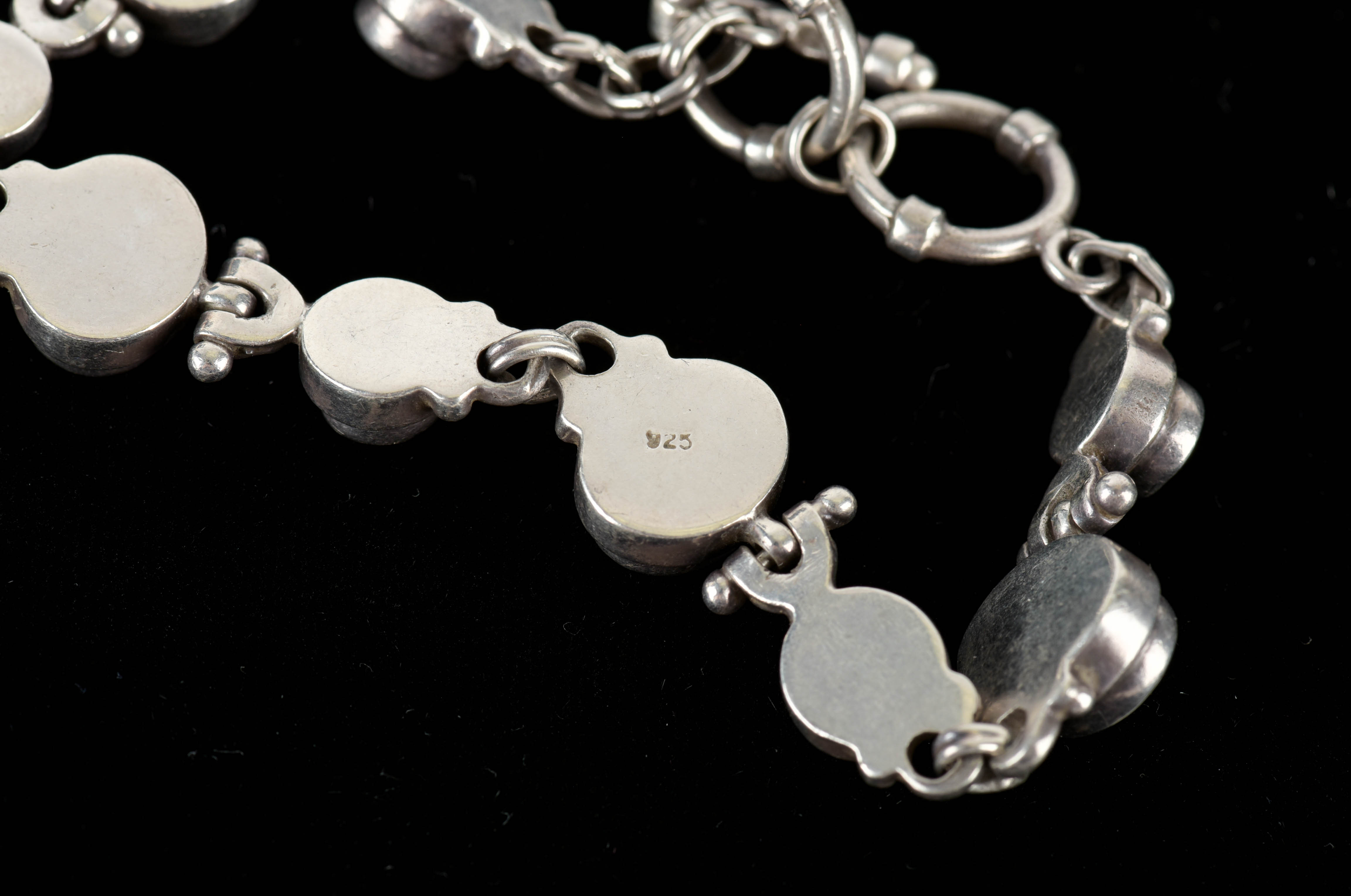 Sterling Silver, Stone, and Freshwater Pearl Link Bracelet