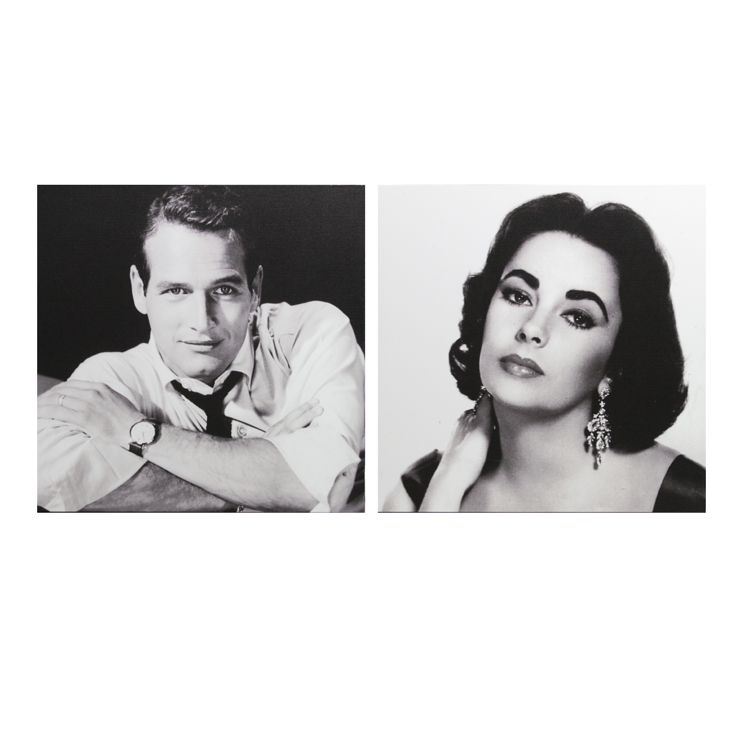 Pair of Black and White Offset Lithographs of Paul Newman and Liz Taylor